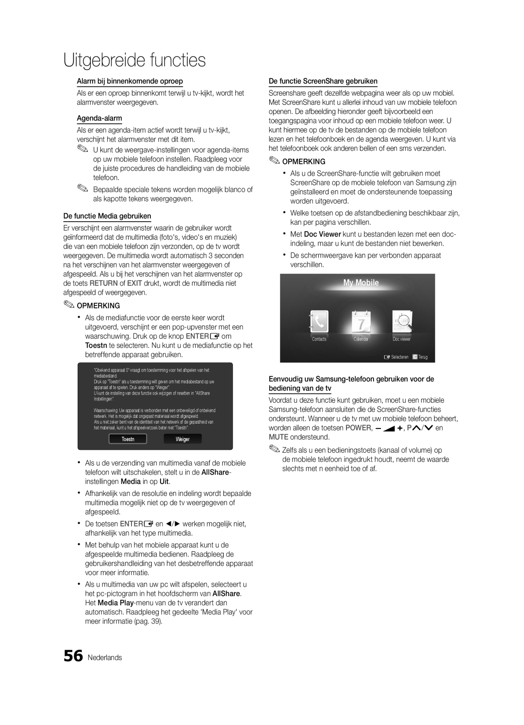 Samsung UE46C9000ZWXXN, UE55C9000ZWXXC, UE55C9000SWXXN, UE55C9000ZWXXN manual Nederlands De functie ScreenShare gebruiken 