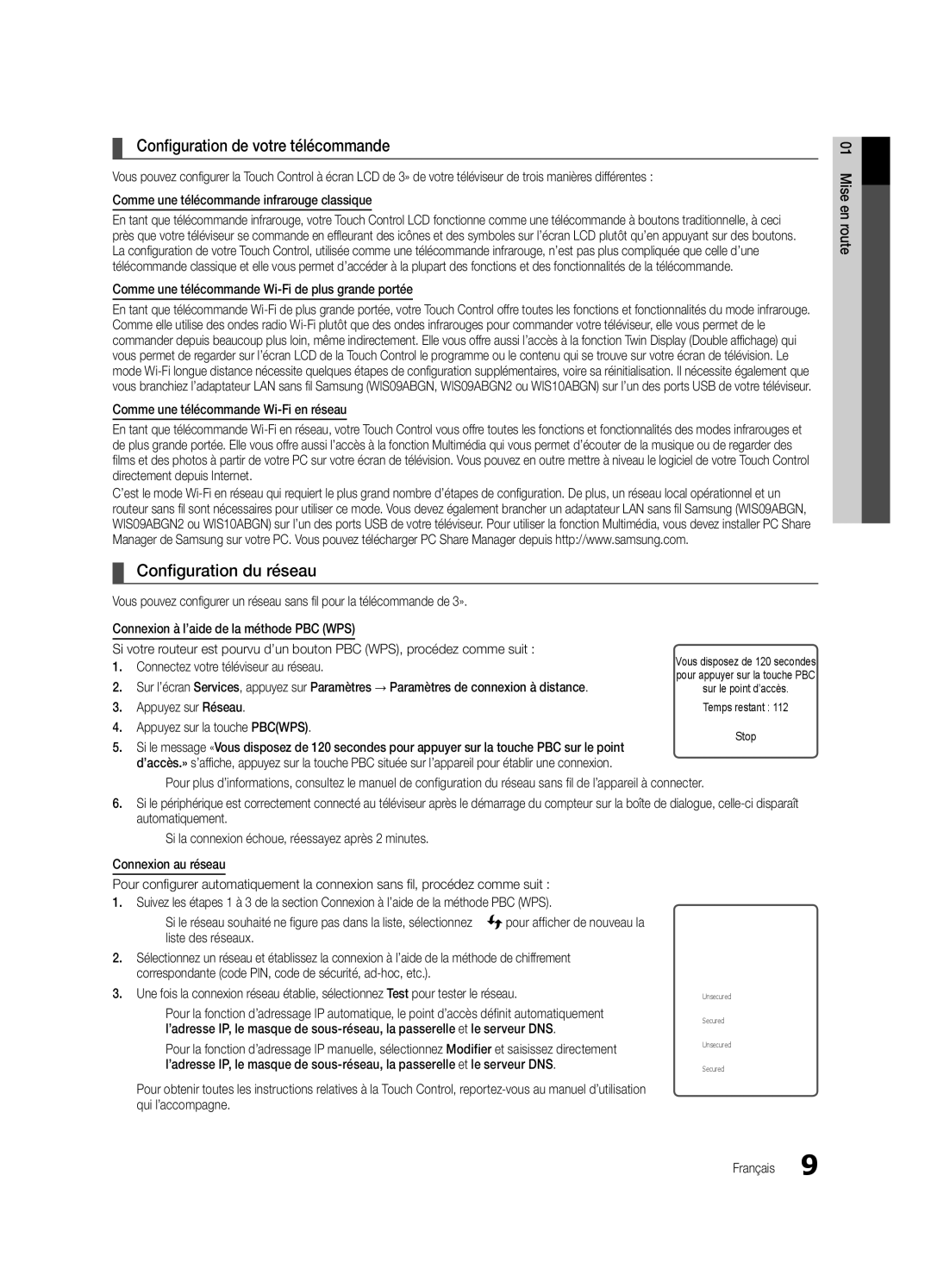 Samsung UE40C9000SWXZG, UE55C9000ZWXXC, UE46C9000ZWXXN manual Configuration de votre télécommande, Configuration du réseau 