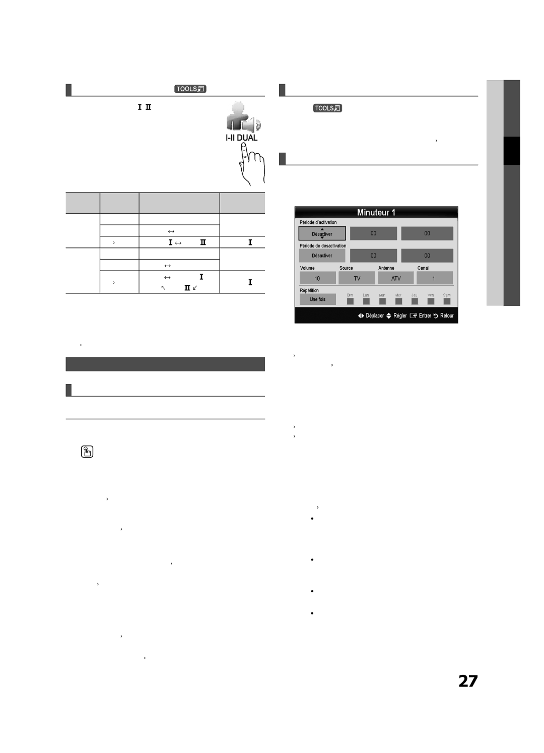 Samsung UE46C9000ZWXXH, UE55C9000ZWXXC manual Heure, Sélection du mode Son t, Réglage de l’heure, Utilisation de la veille 