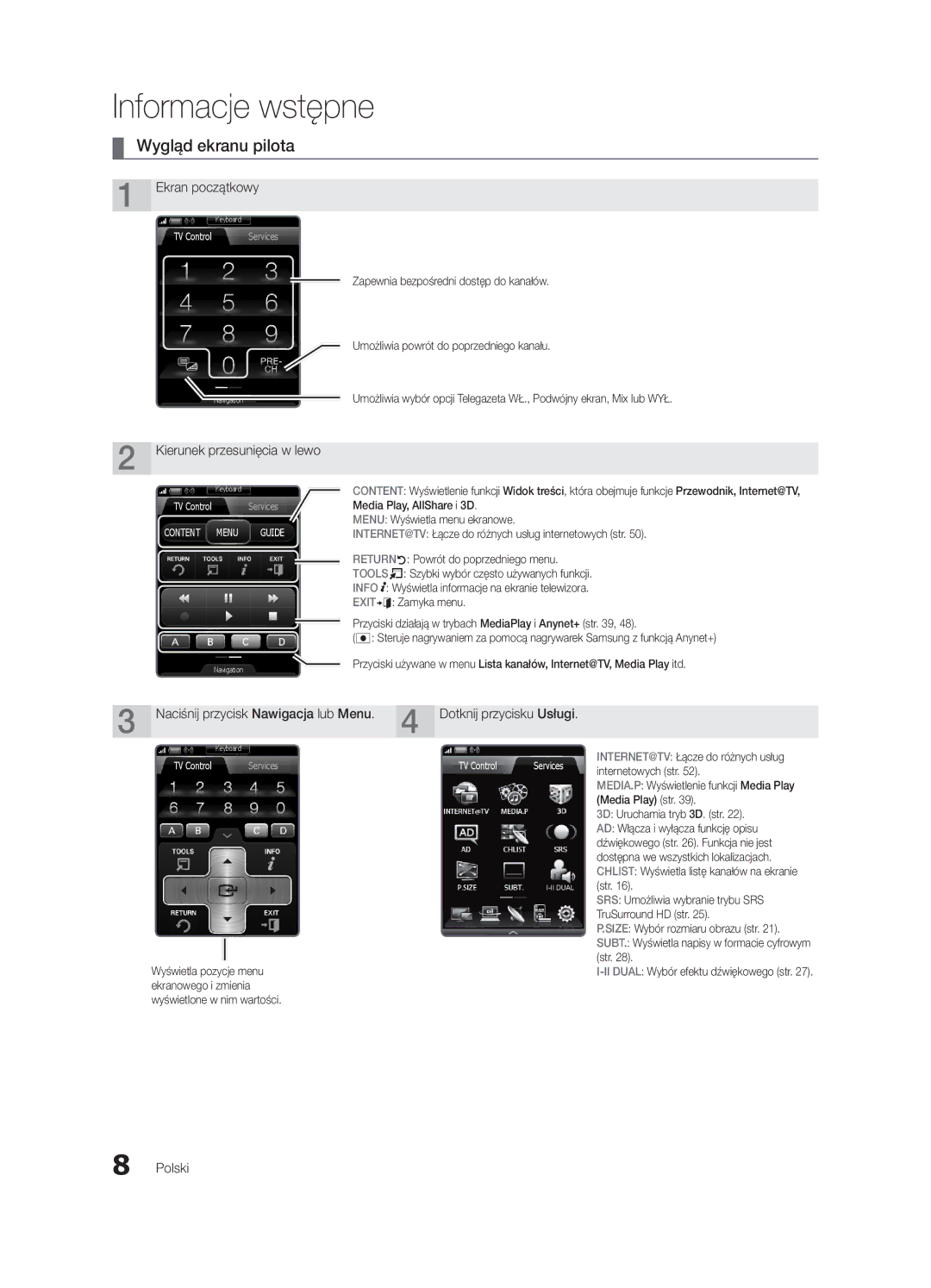 Samsung UE46C9000ZWXXH, UE55C9000ZWXXC, UE55C9000SWXXN manual Wygląd ekranu pilota, Zapewnia bezpośredni dostęp do kanałów 