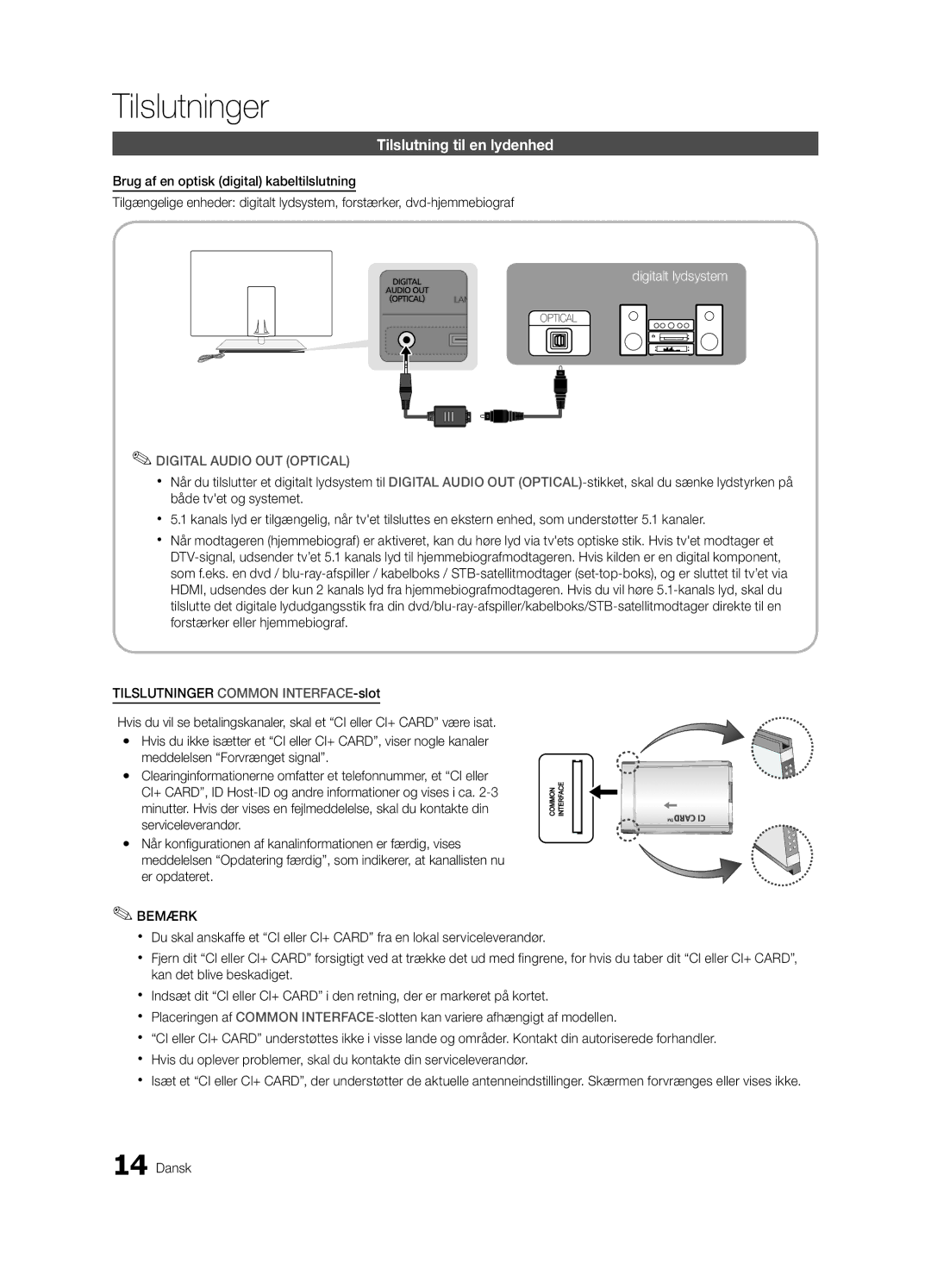 Samsung UE55C9000SWXXN, UE55C9090SWXZG, UE55C9000ZWXXC, UE55C9090ZWXZG, UE55C9000ZWXXN Tilslutning til en lydenhed, Bemærk 