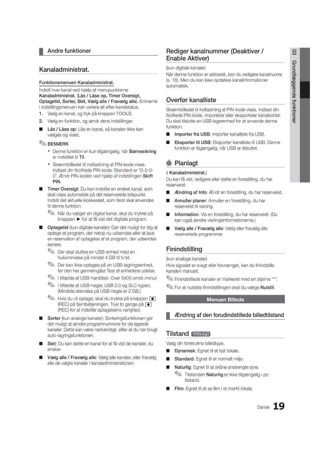 Samsung UE55C9000ZWXZF manual Rediger kanalnummer Deaktiver / Enable Aktiver, Overfør kanalliste, Planlagt, Finindstilling 