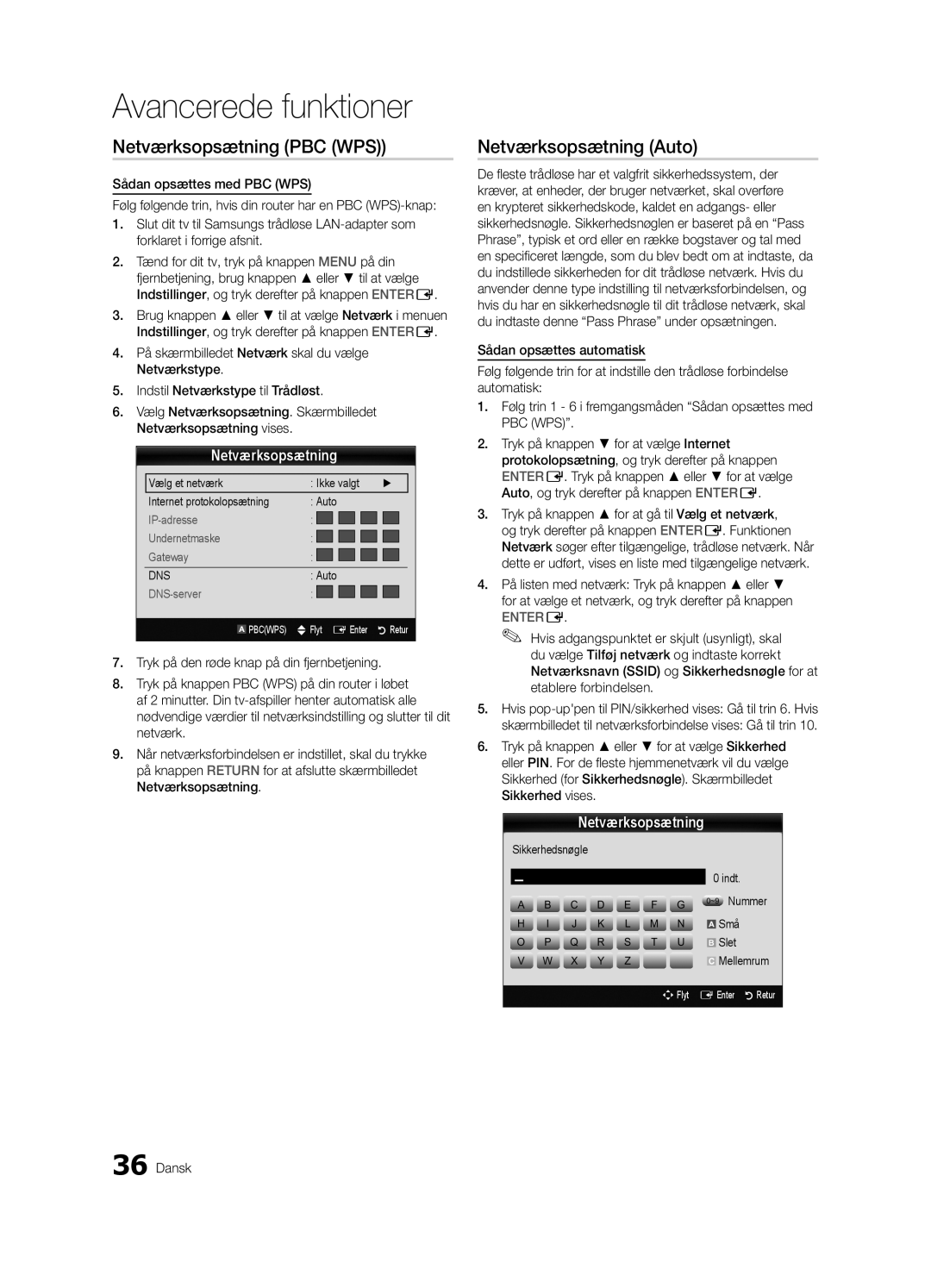 Samsung UE55C9000ZWXXN, UE55C9090SWXZG, UE55C9000ZWXXC Netværksopsætning PBC WPS, Sikkerhedsnøgle Indt ~9 Nummer Små Slet 