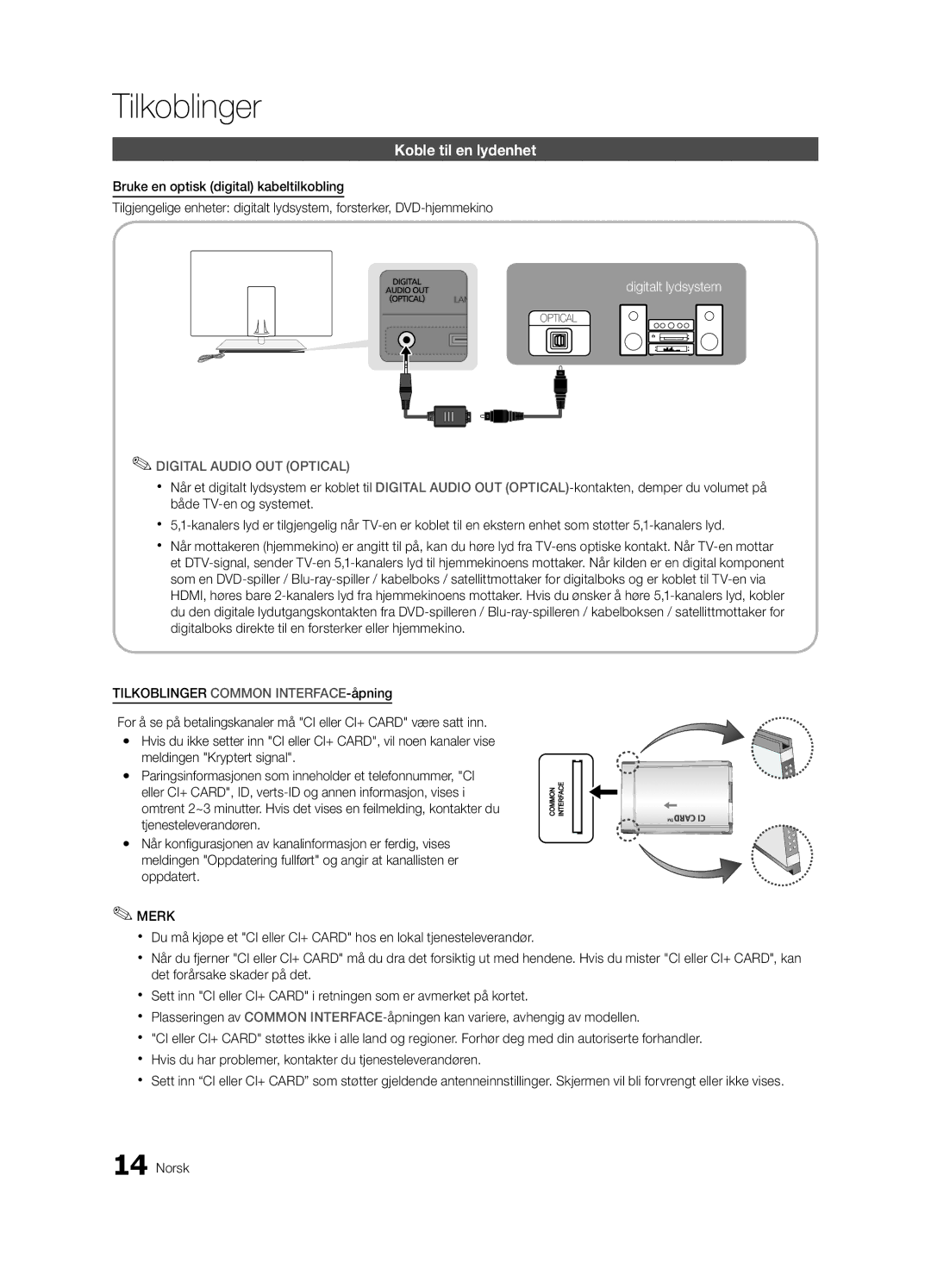 Samsung UE55C9000SWXZF, UE55C9090SWXZG, UE55C9000ZWXXC, UE55C9000SWXXN, UE55C9090ZWXZG manual Koble til en lydenhet, Merk 