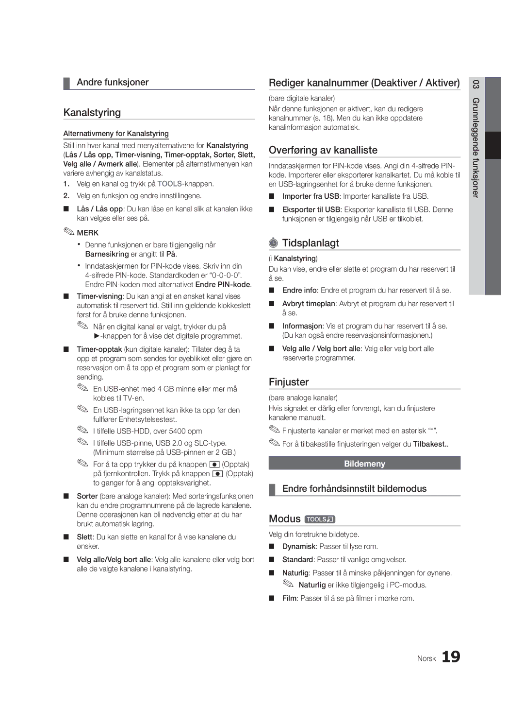 Samsung UE55C9000SKXXU Rediger kanalnummer Deaktiver / Aktiver, Overføring av kanalliste, Tidsplanlagt, Finjuster, Modus t 