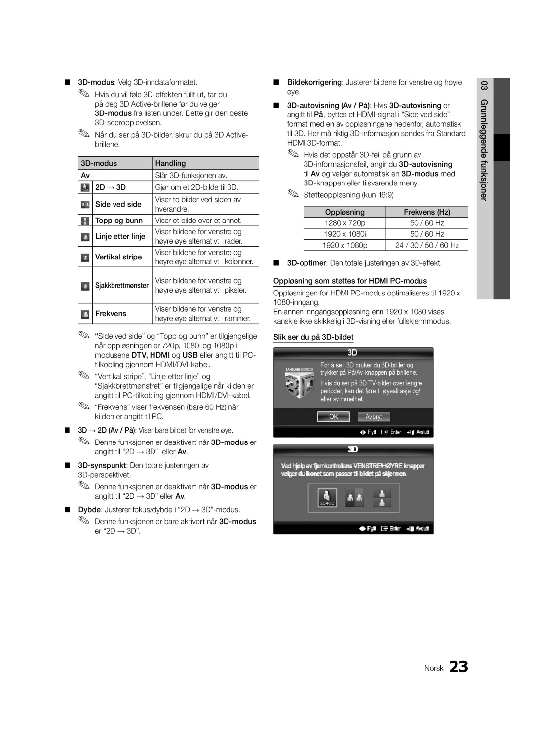 Samsung UE40C9005SWXXE manual 3D-modus Velg 3D-inndataformatet, Høyre øye alternativt i piksler, Slik ser du på 3D-bildet 