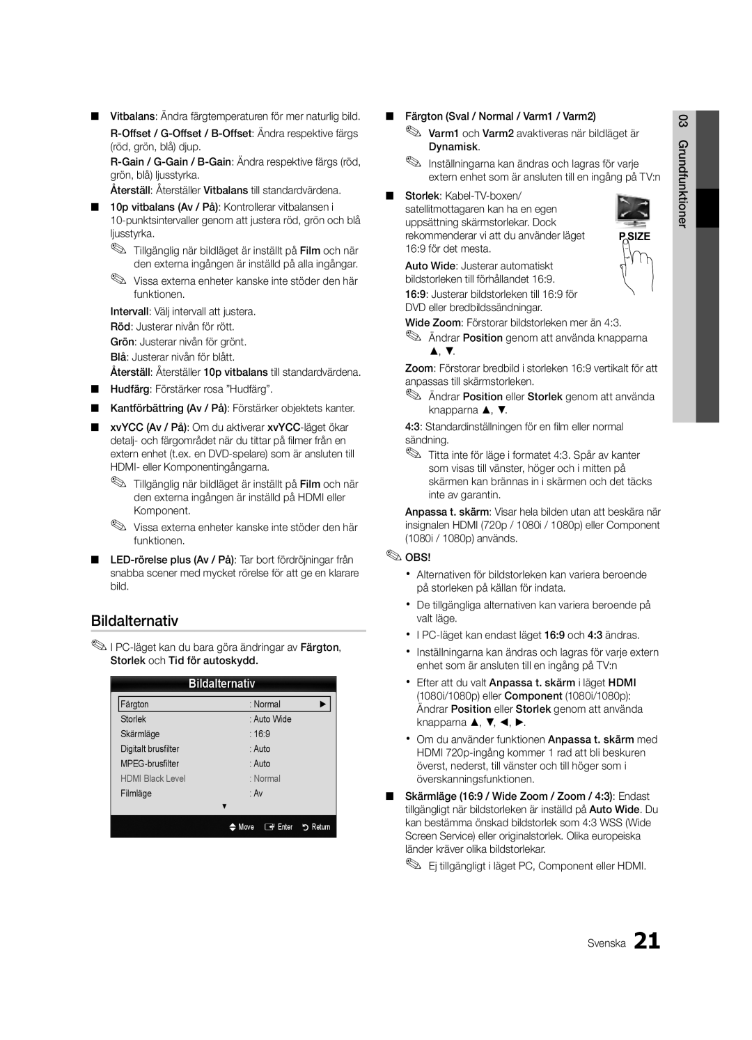 Samsung UE55C9000ZWXTK, UE55C9090SWXZG, UE55C9000ZWXXC, UE55C9000SWXXN, UE55C9090ZWXZG manual Bildalternativ, Filmläge 