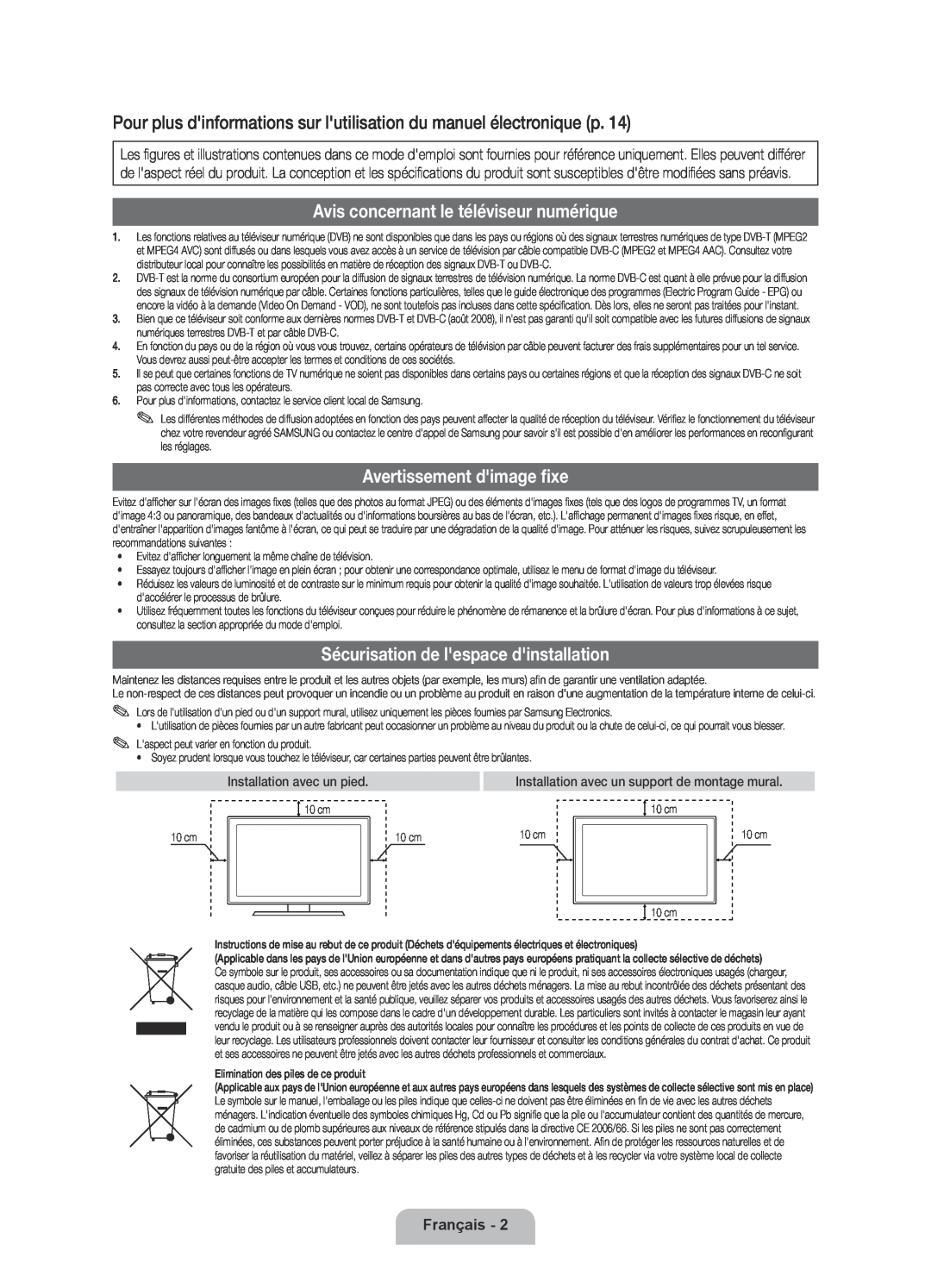 Samsung UE32D6000TPXZT manual Pour plus dinformations sur lutilisation du manuel électronique p, Avertissement dimage fixe 