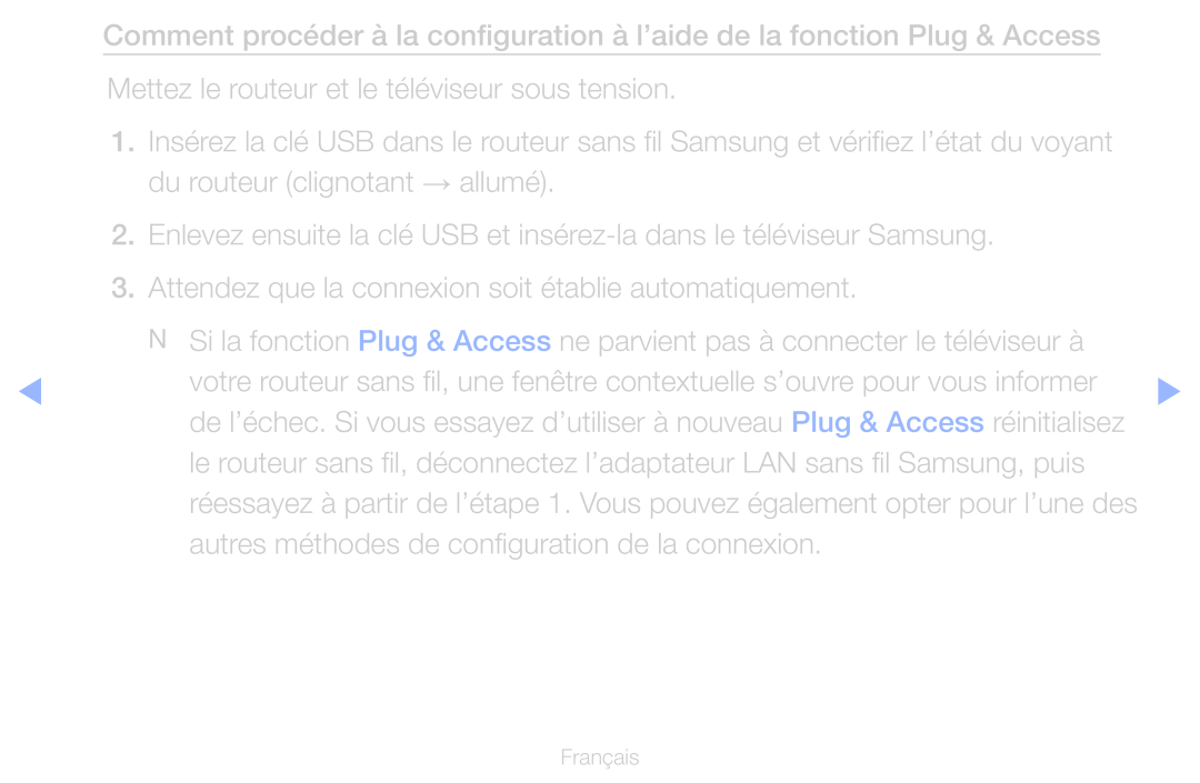 Samsung UE40D6570WSXZF, UE55D6200TSXZF, UE46D6200TSXZF, UE40D6530WSXZF manual Autres méthodes de configuration de la connexion 