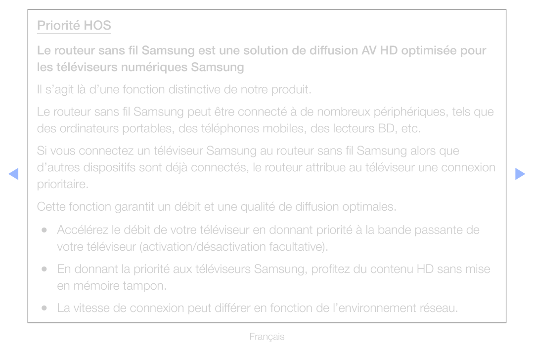 Samsung UE40D6750WSXZF, UE55D6200TSXZF, UE46D6200TSXZF, UE40D6530WSXZF, UE40D6510WSXZF, UE37D6200TSXZF manual Priorité HOS 