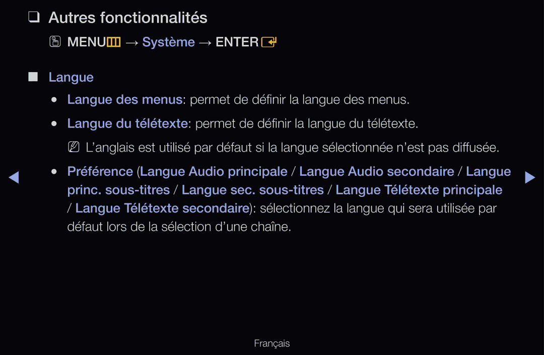 Samsung UE32D6200TSXZF, UE55D6200TSXZF, UE46D6200TSXZF, UE40D6530WSXZF Autres fonctionnalités, OO MENUm → Système → Entere 