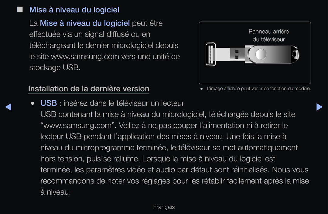 Samsung UE32D6530WSXZF, UE55D6200TSXZF, UE46D6200TSXZF, UE40D6530WSXZF manual Installation de la dernière version, Niveau 