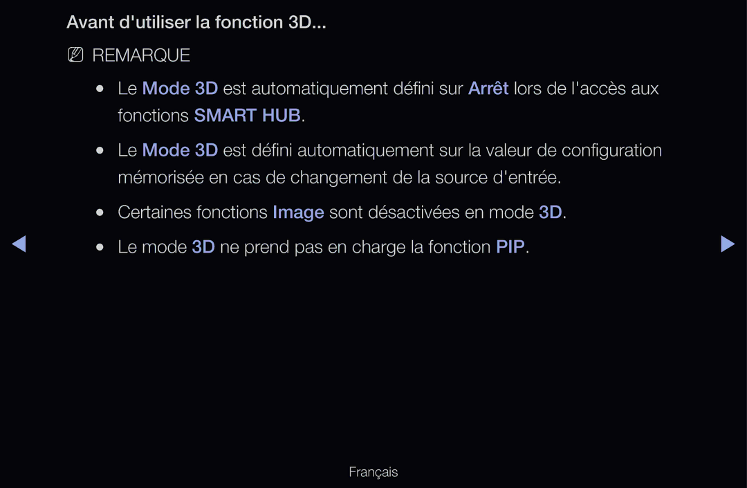 Samsung UE46D6500VHXXC, UE55D6200TSXZF, UE46D6200TSXZF, UE40D6530WSXZF, UE40D6510WSXZF manual Avant dutiliser la fonction 3D 