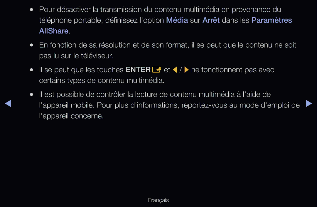 Samsung UE32D6200TSXZF, UE55D6200TSXZF Pas lu sur le téléviseur, Certains types de contenu multimédia, Lappareil concerné 