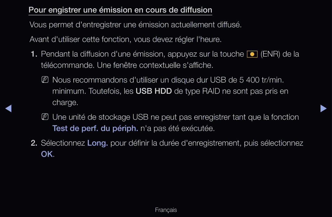 Samsung UE46D6540USXZF, UE55D6200TSXZF, UE46D6200TSXZF, UE40D6530WSXZF manual Test de perf. du périph. na pas été exécutée 