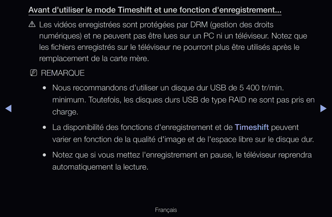 Samsung UE40D6200TSXZF, UE55D6200TSXZF, UE46D6200TSXZF, UE40D6530WSXZF, UE40D6510WSXZF Charge, Automatiquement la lecture 