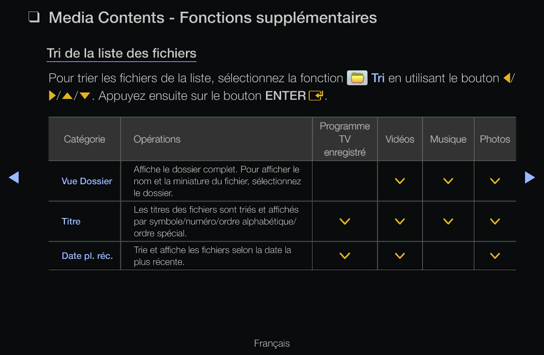 Samsung UE40D6300SSXZF, UE55D6200TSXZF, UE46D6200TSXZF, UE40D6530WSXZF manual Media Contents Fonctions supplémentaires 