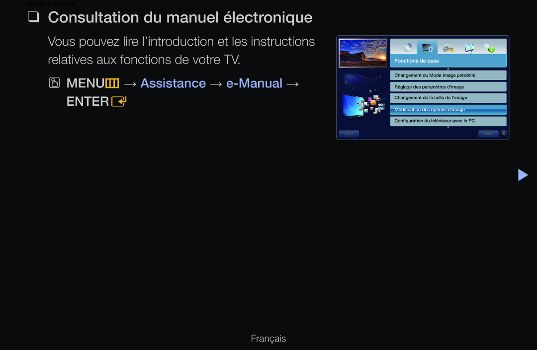 Samsung UE46D6530WSXZF, UE55D6200TSXZF, UE46D6200TSXZF manual Consultation du manuel électronique, Fonctions de base 