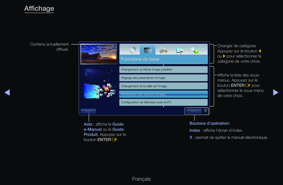 Samsung UE46D6500VHXXC, UE55D6200TSXZF, UE46D6200TSXZF, UE40D6530WSXZF, UE40D6510WSXZF, UE37D6200TSXZF manual Fonctions de base 
