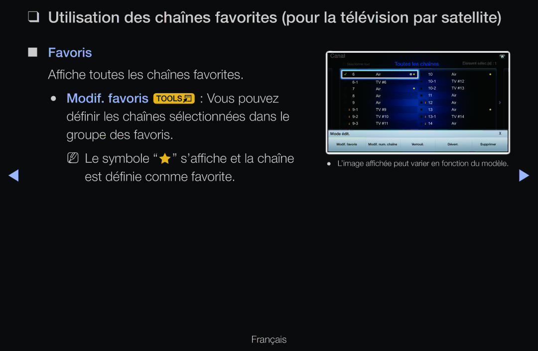 Samsung UE40D6530WSXZF, UE55D6200TSXZF, UE46D6200TSXZF, UE40D6510WSXZF, UE37D6200TSXZF manual Est définie comme favorite, Canal 