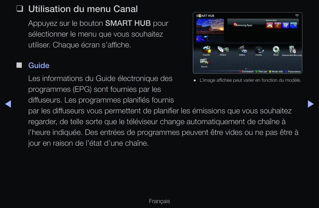 Samsung UE37D6200TSXZF, UE55D6200TSXZF manual Utilisation du menu Canal, Les informations du Guide électronique des 