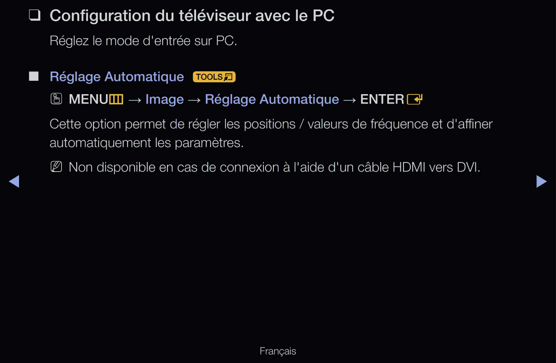 Samsung UE40D6530WSXZF, UE55D6200TSXZF manual Configuration du téléviseur avec le PC, Réglez le mode dentrée sur PC 