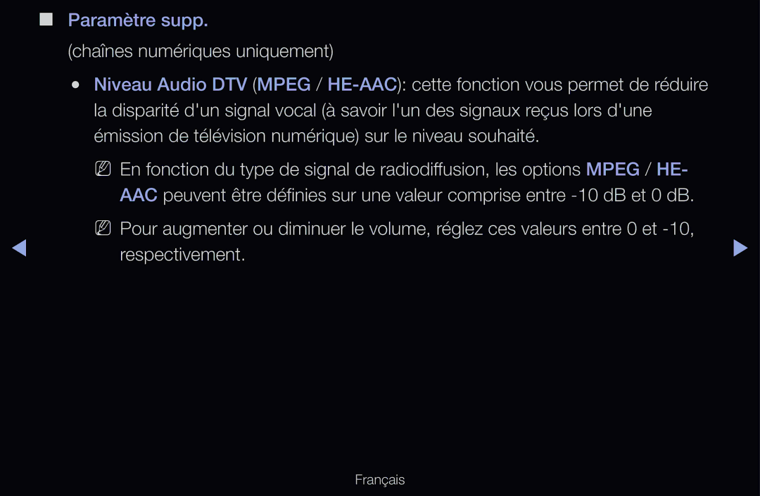Samsung UE40D6540USXZF, UE55D6200TSXZF, UE46D6200TSXZF, UE40D6530WSXZF, UE40D6510WSXZF, UE37D6200TSXZF manual Paramètre supp 
