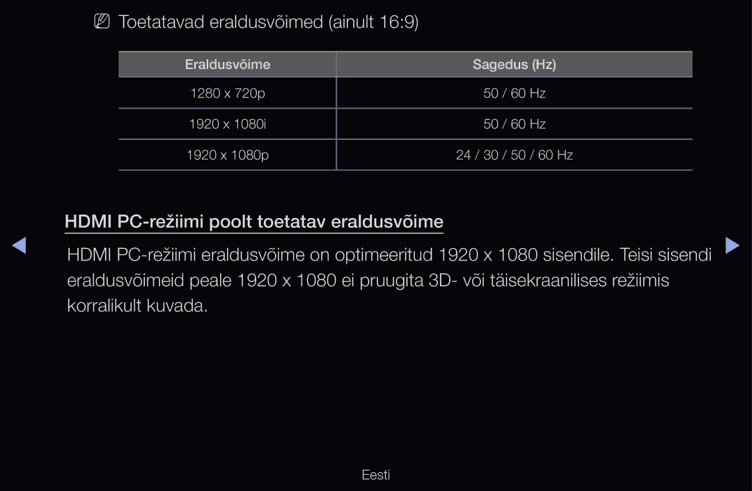 Samsung UE32D6510WSXXH, UE55D6200TSXZG, UE40D6200TSXZG, UE40D6000TWXXH, UE40D6500VSXXH NN Toetatavad eraldusvõimed ainult 