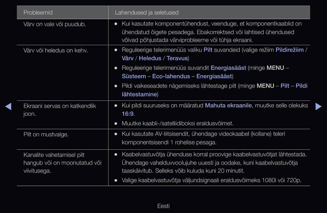 Samsung UE46D6570WSXXH, UE55D6200TSXZG, UE40D6200TSXZG manual Reguleerige telerimenüüs suvandit Energiasääst minge Menu 