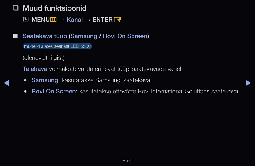 Samsung UE55D6200TSXZG, UE40D6200TSXZG, UE40D6000TWXXH, UE40D6500VSXXH manual Muud funktsioonid, OO MENUm → Kanal → Entere 