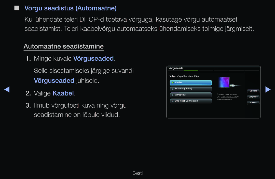 Samsung UE55D6000TWXXH, UE55D6200TSXZG, UE40D6200TSXZG, UE40D6000TWXXH, UE40D6500VSXXH manual Võrgu seadistus Automaatne 