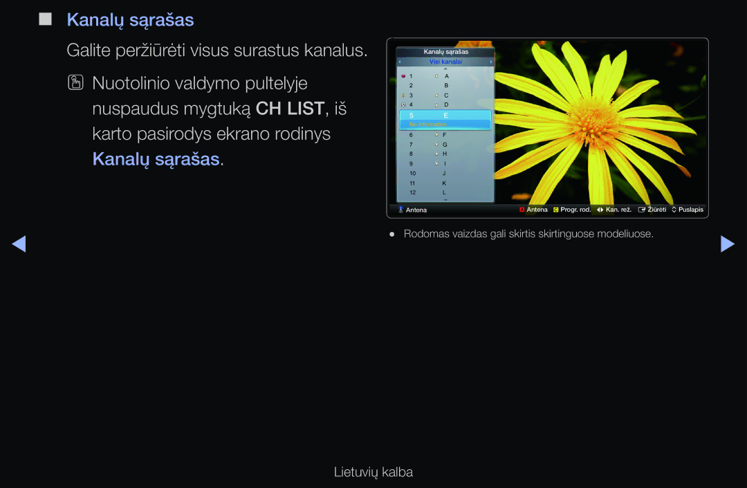 Samsung UE40D6100SWXXH, UE55D6200TSXZG, UE40D6200TSXZG, UE40D6000TWXXH, UE40D6500VSXXH, UE46D6510WSXZG manual Kanalų sąrašas 