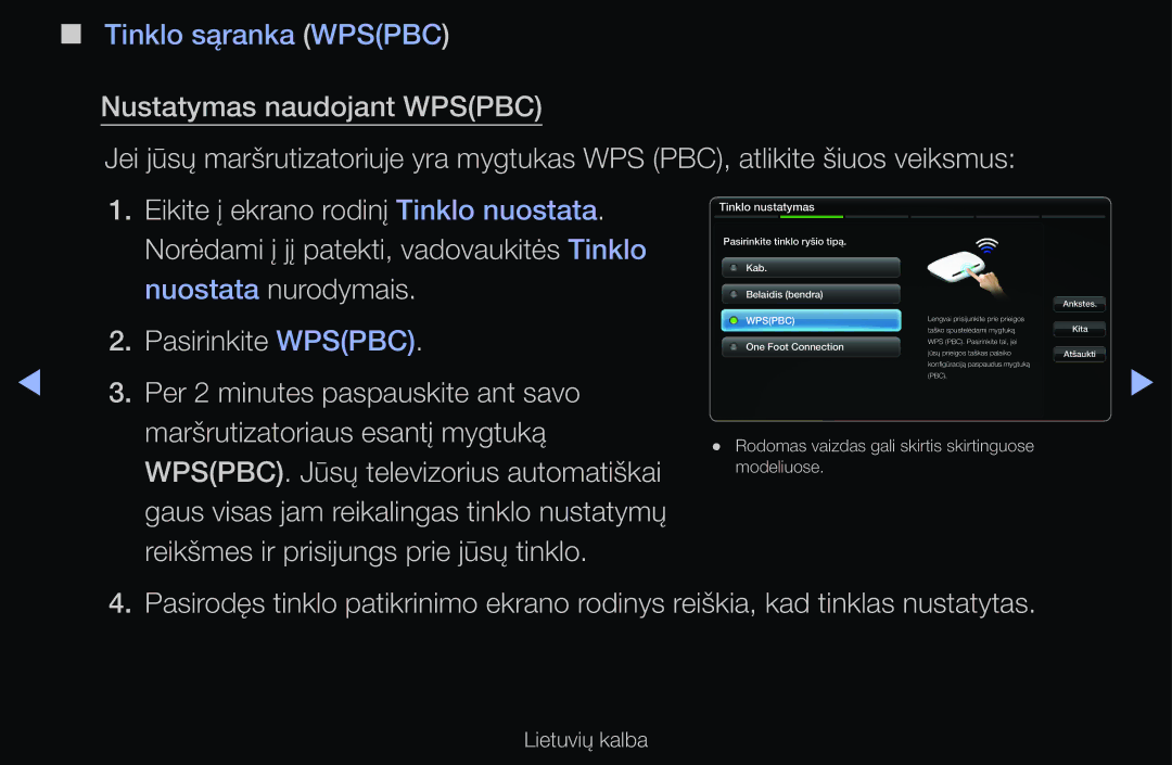 Samsung UE40D6510WSXXH, UE55D6200TSXZG manual Nuostata nurodymais, Pasirinkite Wpspbc, Per 2 minutes paspauskite ant savo 