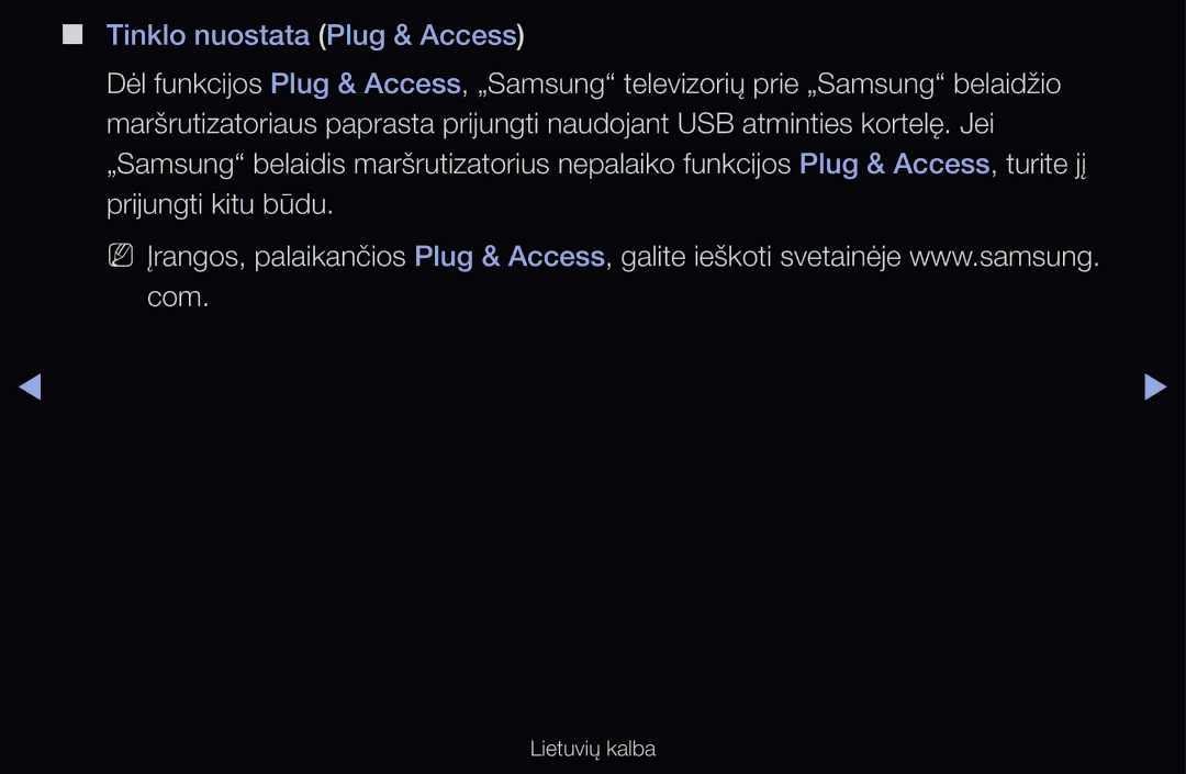 Samsung UE55D6000TWXXH, UE55D6200TSXZG, UE40D6200TSXZG, UE40D6000TWXXH, UE40D6500VSXXH manual Tinklo nuostata Plug & Access 