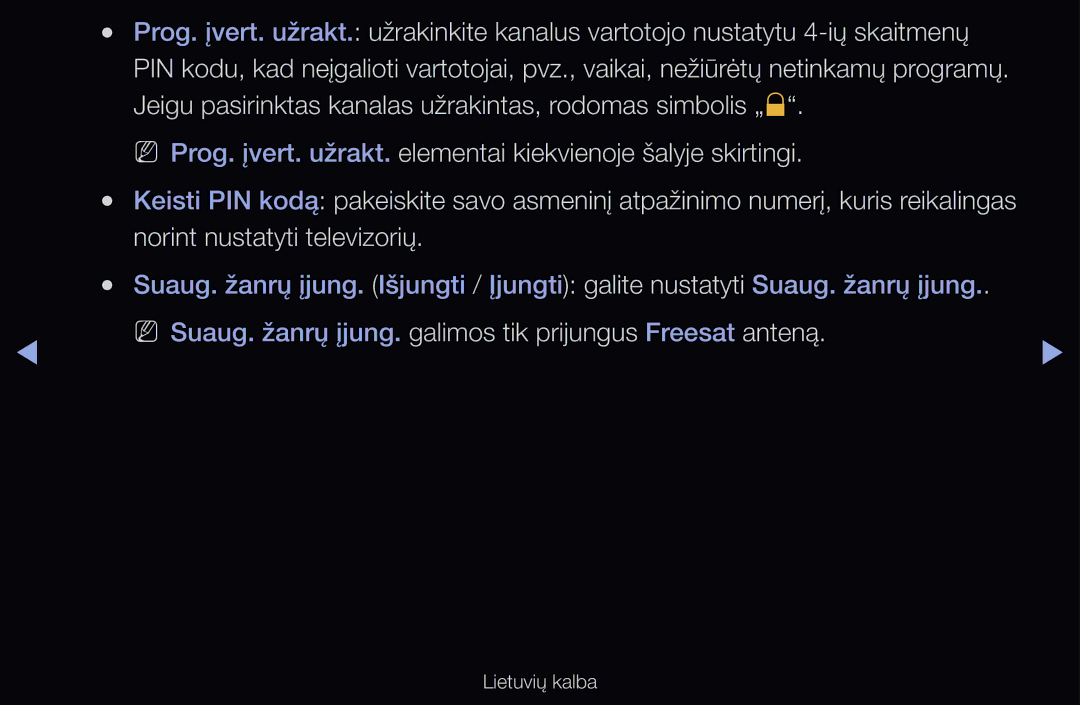 Samsung UE46D6510WSXZG manual Norint nustatyti televizorių, NN Suaug. žanrų įjung. galimos tik prijungus Freesat anteną 