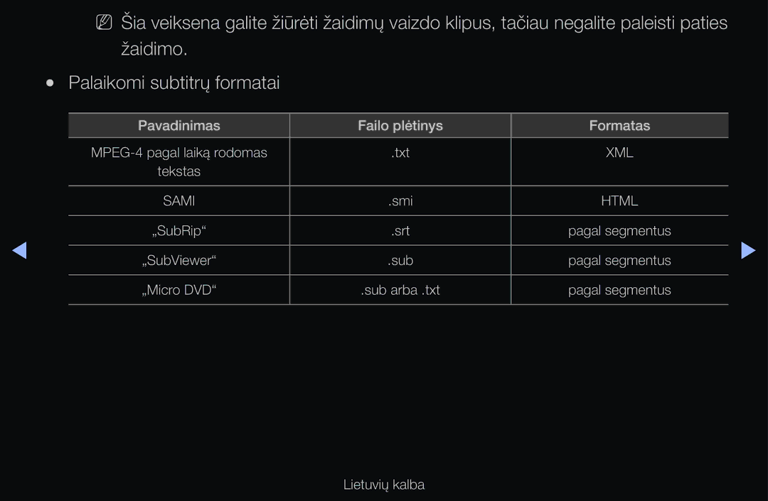 Samsung UE55D6500VSXXH, UE55D6200TSXZG, UE40D6200TSXZG, UE40D6000TWXXH, UE40D6500VSXXH Pavadinimas Failo plėtinys Formatas 