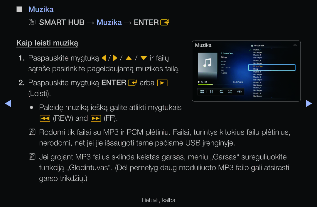 Samsung UE32D6500VSXXH, UE55D6200TSXZG, UE40D6200TSXZG manual OO Smart HUB → Muzika → Entere Kaip leisti muziką, Love You 