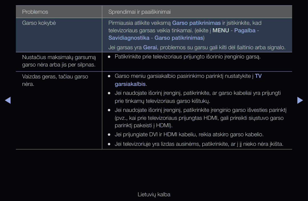 Samsung UE32D6570WSXXH, UE55D6200TSXZG, UE40D6200TSXZG, UE40D6000TWXXH, UE40D6500VSXXH Savidiagnostika Garso patikrinimas 