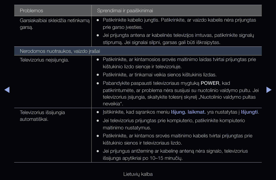 Samsung UE55D6200TSXZG, UE40D6200TSXZG, UE40D6000TWXXH, UE40D6500VSXXH, UE46D6510WSXZG Problemos Sprendimai ir paaiškinimai 