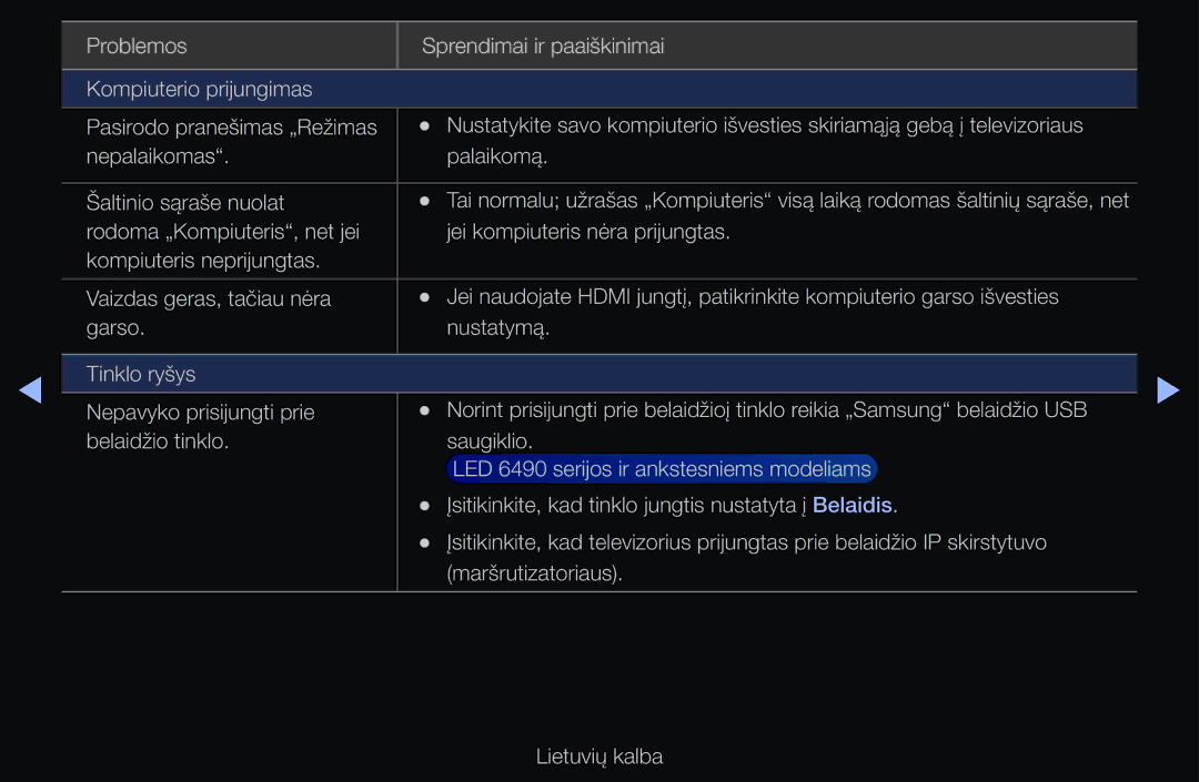 Samsung UE40D6000TWXXH, UE55D6200TSXZG, UE40D6200TSXZG, UE40D6500VSXXH manual LED 6490 serijos ir ankstesniems modeliams 