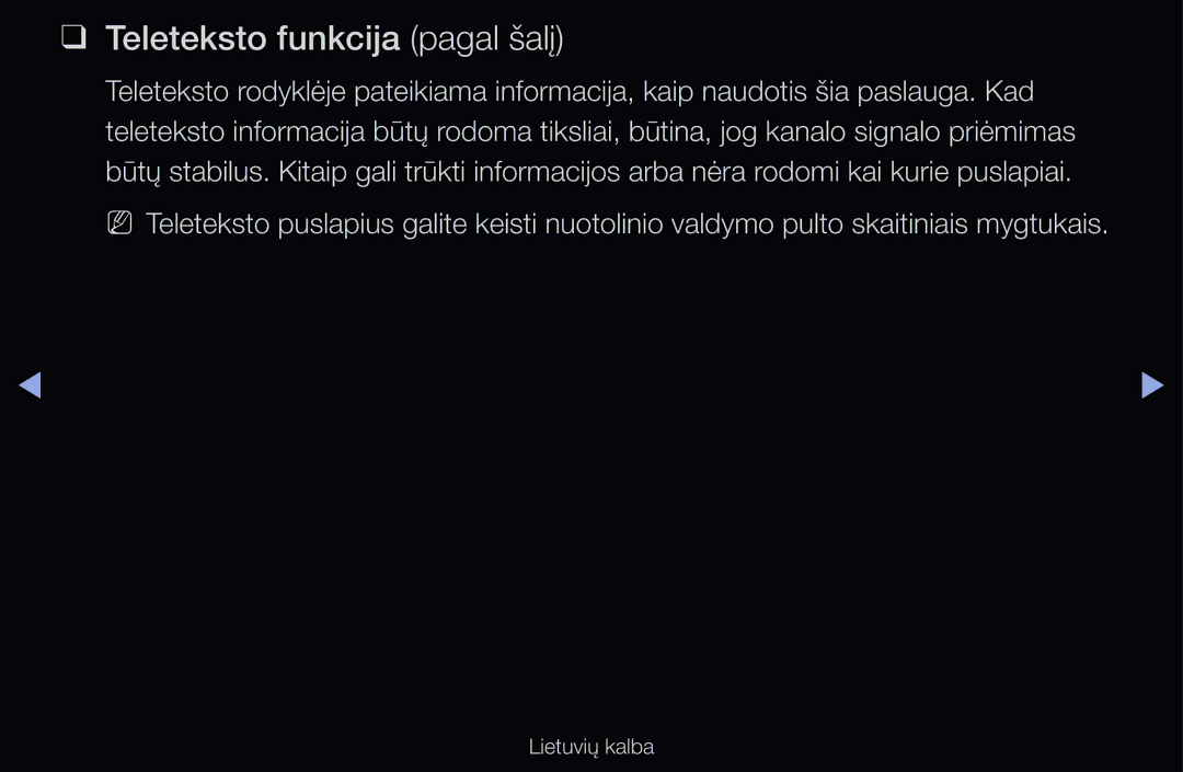 Samsung UE46D6500VSXXH, UE55D6200TSXZG, UE40D6200TSXZG, UE40D6000TWXXH, UE40D6500VSXXH manual Teleteksto funkcija pagal šalį 