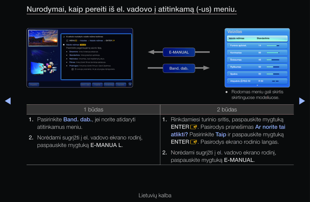 Samsung UE40D6200TSXZG, UE55D6200TSXZG, UE40D6000TWXXH manual Nurodymai, kaip pereiti iš el. vadovo į atitinkamą -us meniu 