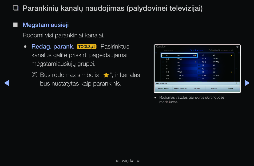 Samsung UE46D6100SWXXH manual Parankinių kanalų naudojimas palydovinei televizijai, Rodomi visi parankiniai kanalai 