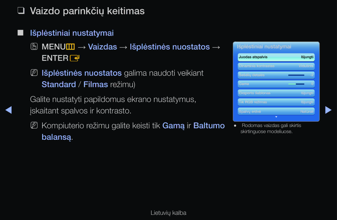 Samsung UE46D6000TWXXH, UE55D6200TSXZG, UE40D6200TSXZG, UE40D6000TWXXH, UE40D6500VSXXH manual Vaizdo parinkčių keitimas, Entere 