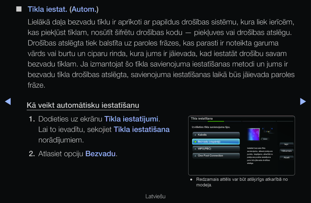 Samsung UE40D6500VSXXH, UE55D6200TSXZG, UE40D6200TSXZG, UE40D6000TWXXH, UE46D6510WSXZG Norādījumiem, Atlasiet opciju Bezvadu 