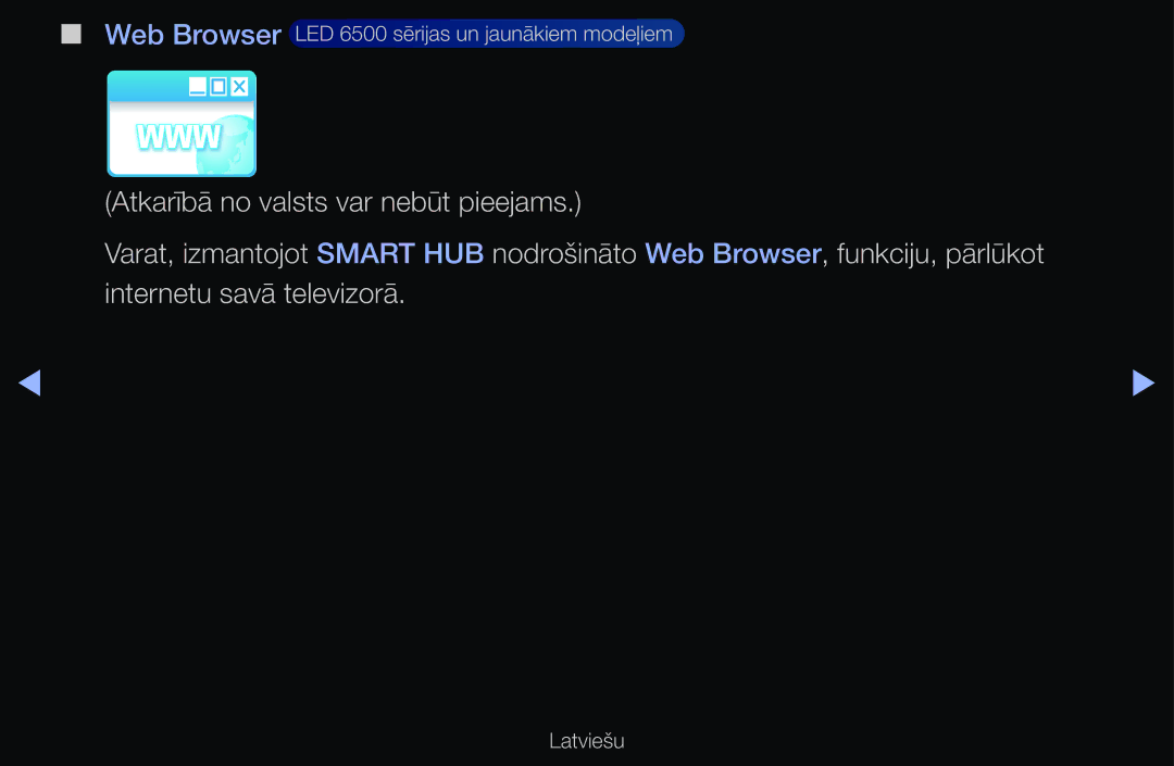 Samsung UE40D6570WSXXH, UE55D6200TSXZG, UE40D6200TSXZG, UE40D6000TWXXH Web Browser LED 6500 sērijas un jaunākiem modeļiem 