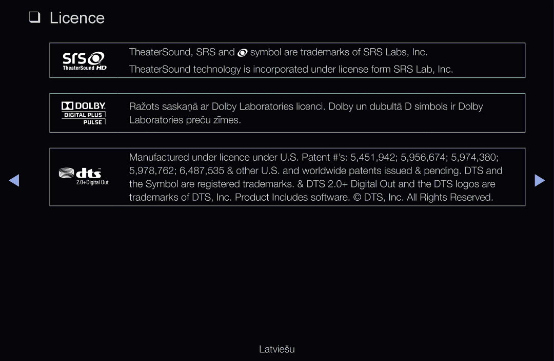 Samsung UE32D6100SWXXH, UE55D6200TSXZG, UE40D6200TSXZG, UE40D6000TWXXH, UE40D6500VSXXH, UE46D6510WSXZG, UE40D6500VSXZG Licence 