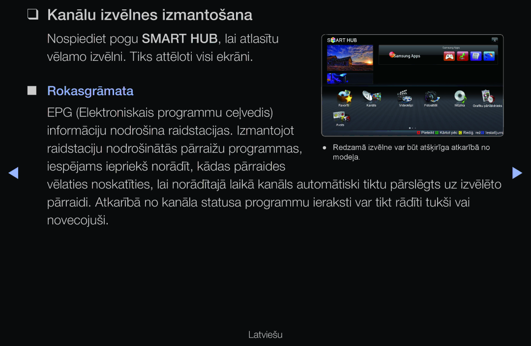 Samsung UE46D6510WSXZG, UE55D6200TSXZG, UE40D6200TSXZG Kanālu izvēlnes izmantošana, EPG Elektroniskais programmu ceļvedis 