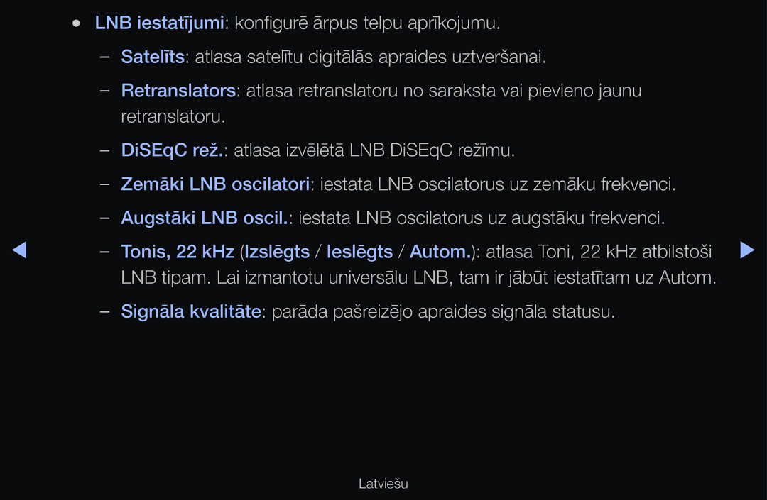 Samsung UE32D6100SWXXH, UE55D6200TSXZG, UE40D6200TSXZG manual LNB iestatījumi konfigurē ārpus telpu aprīkojumu, Retranslatoru 