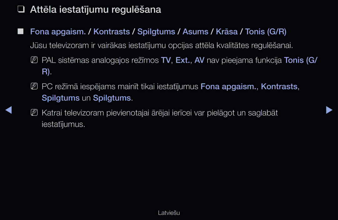 Samsung UE46D6510WSXZG, UE55D6200TSXZG, UE40D6200TSXZG, UE40D6000TWXXH, UE40D6500VSXXH manual Attēla iestatījumu regulēšana 